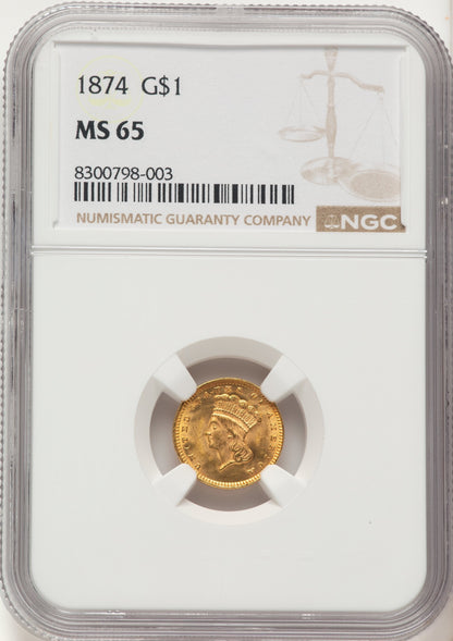 1874 G$1 Gold Dollar NGC MS65