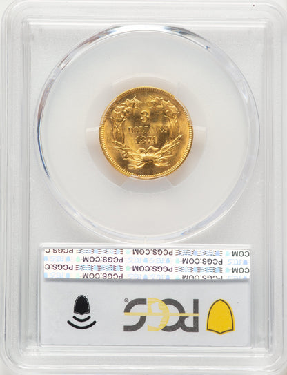 1874 $3 Three Dollar Gold Pieces PCGS MS65