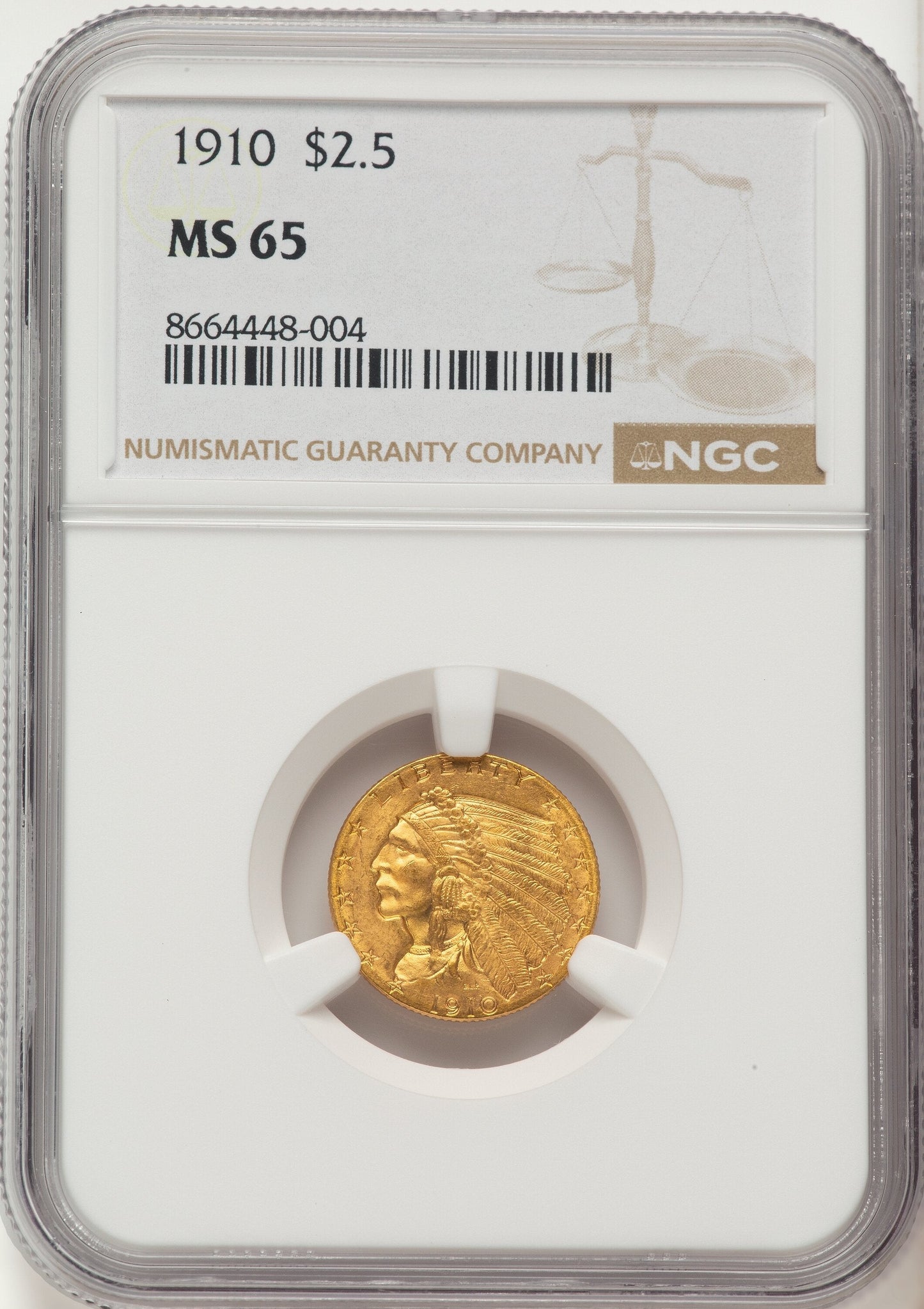 1910 $2.50 Indian Quarter Eagle NGC MS65