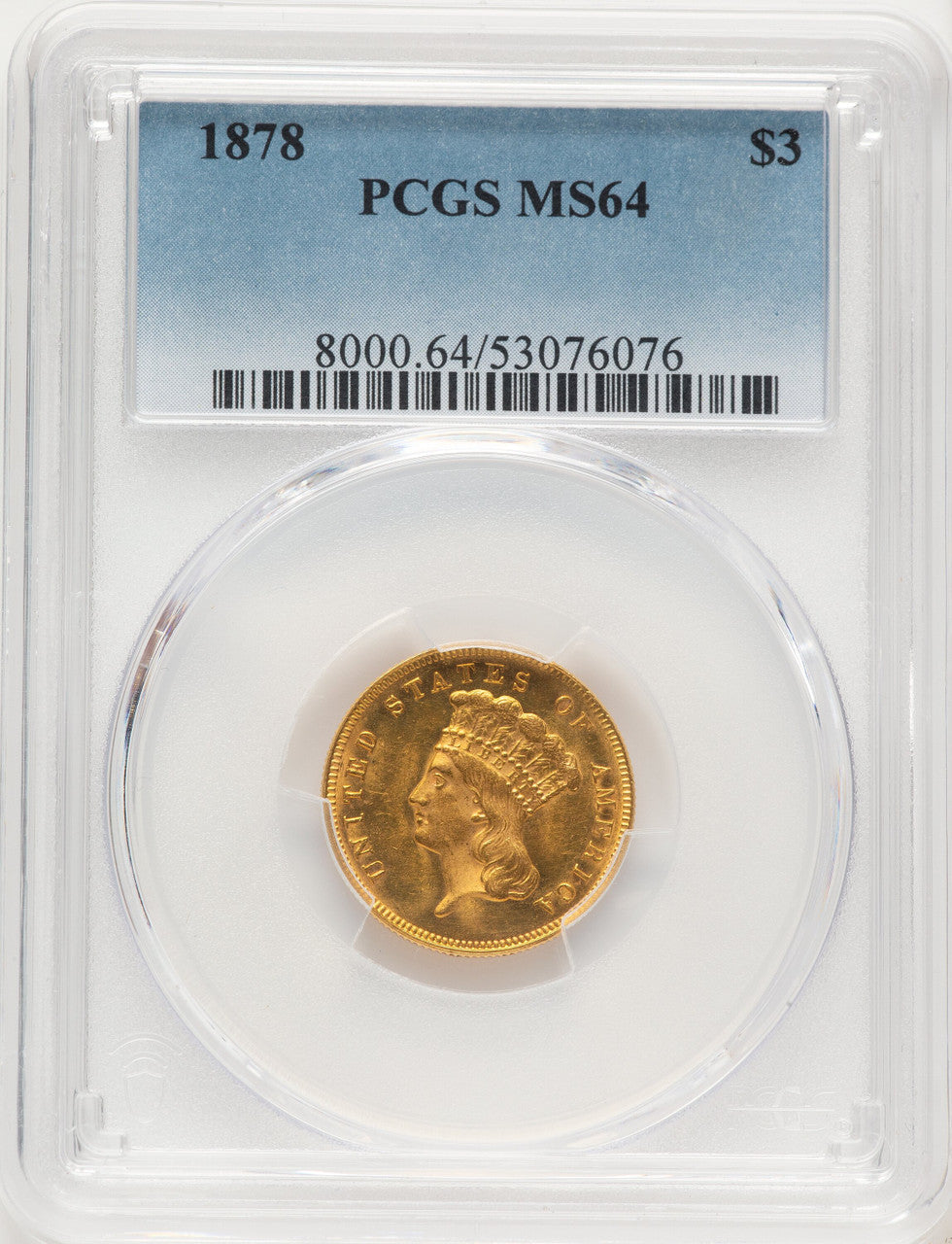 1878 $3 Three Dollar Gold Pieces PCGS MS64