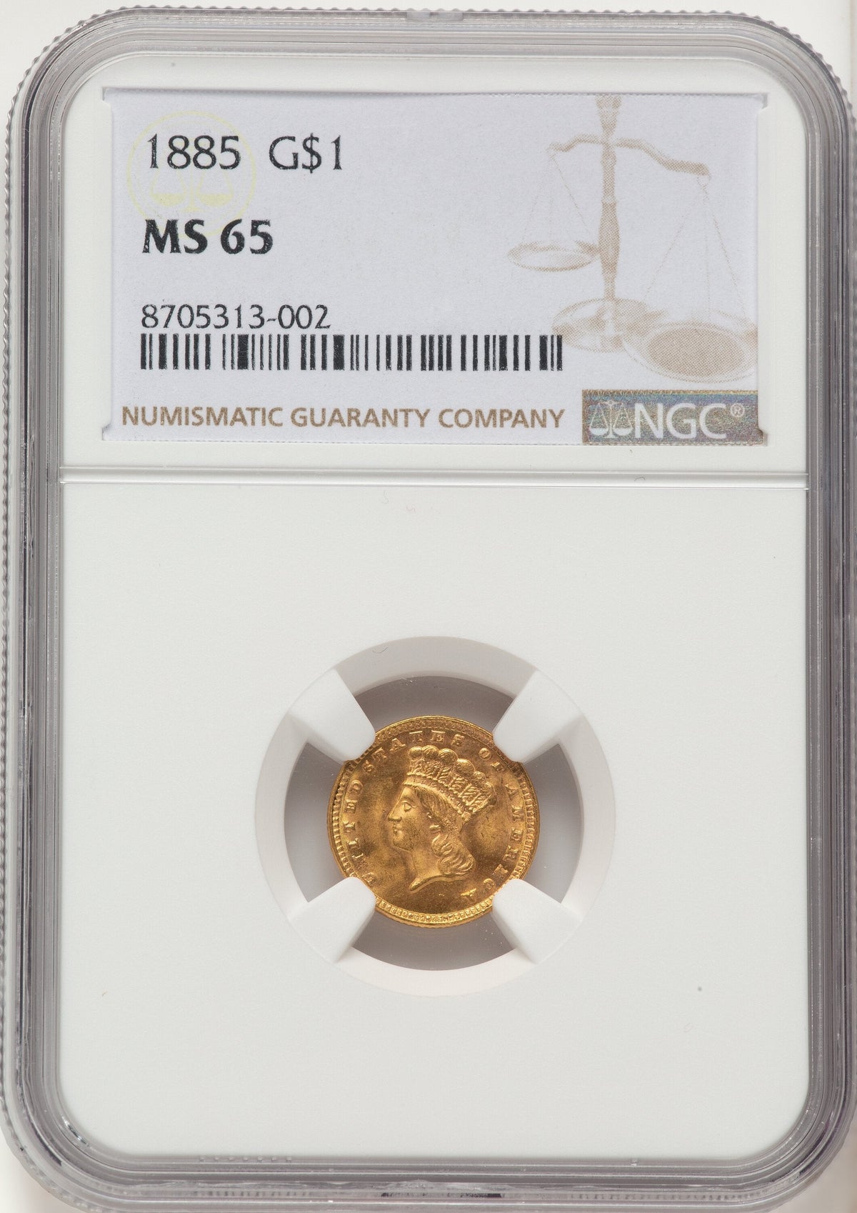 1885 G$1 Gold Dollar NGC MS65