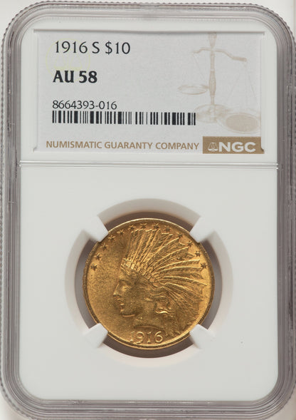 1916-S $10 Indian Eagle NGC AU58