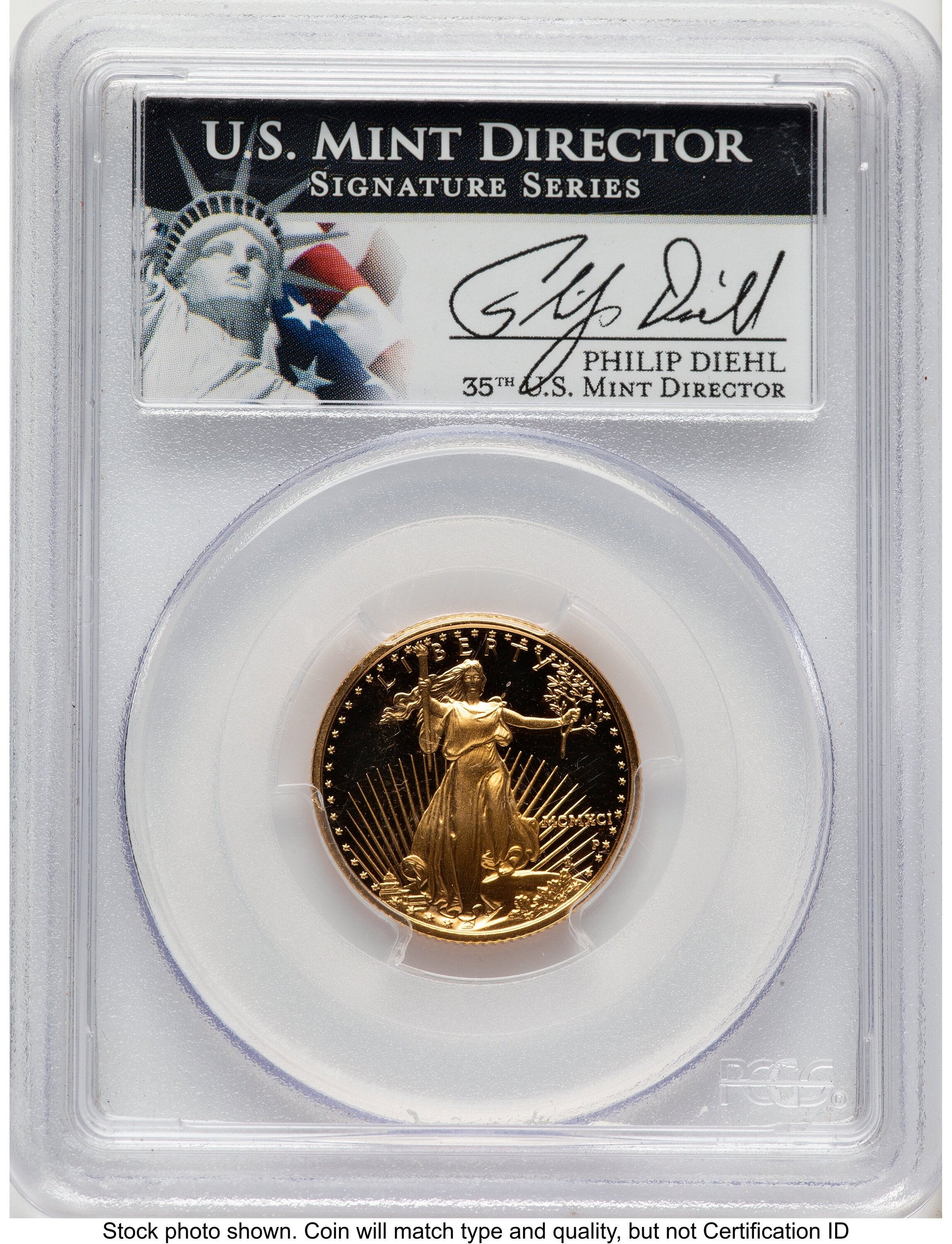 1991-P Proof Gold Eagle 1/4 oz Philip Diehl PCGS PR70