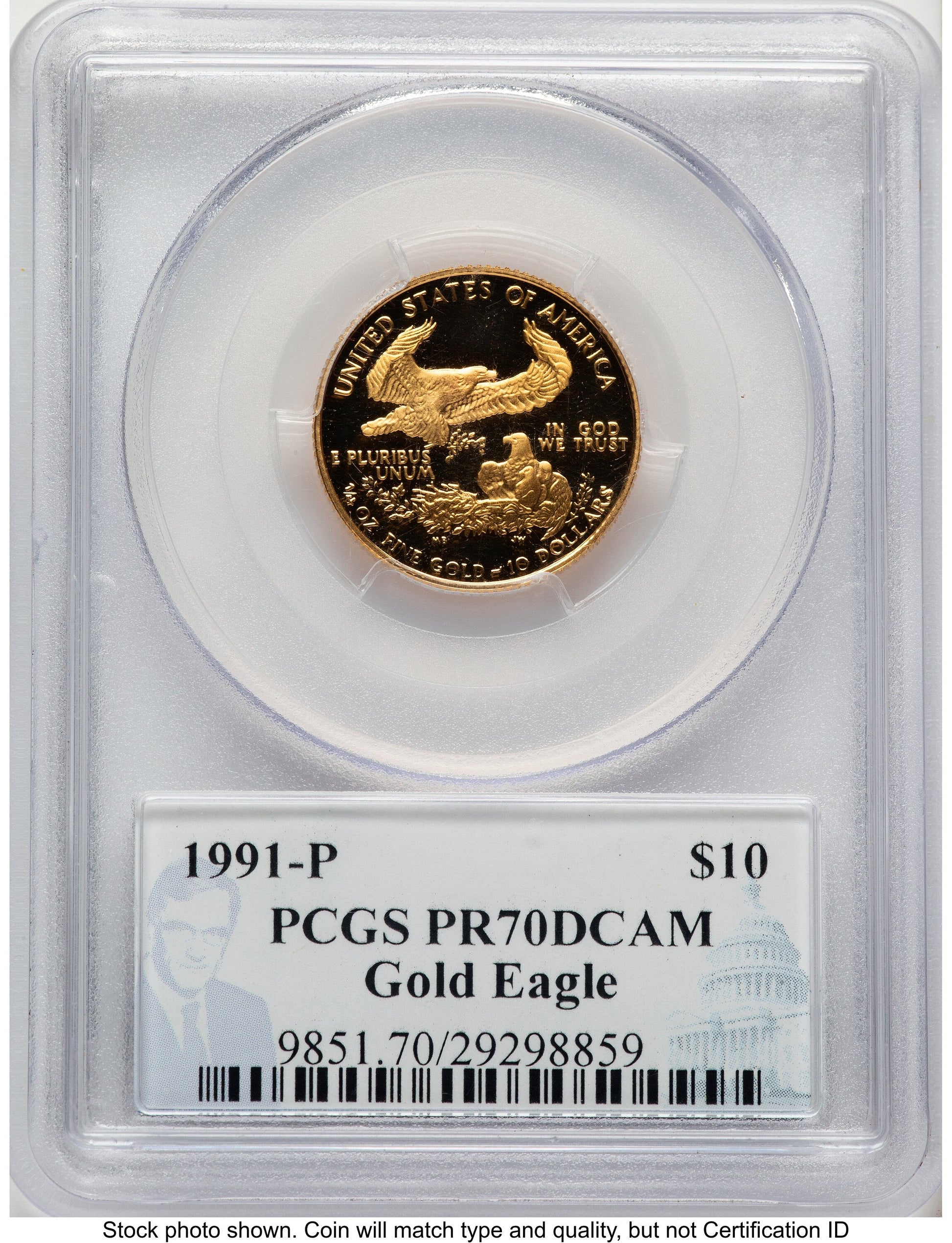 1991-P Proof Gold Eagle 1/4 oz Philip Diehl PCGS PR70