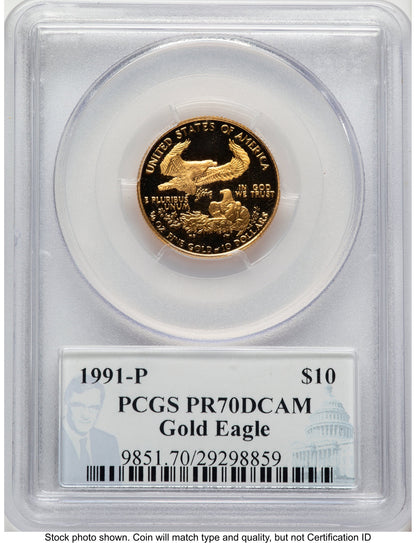 1991-P Proof Gold Eagle 1/4 oz Philip Diehl PCGS PR70