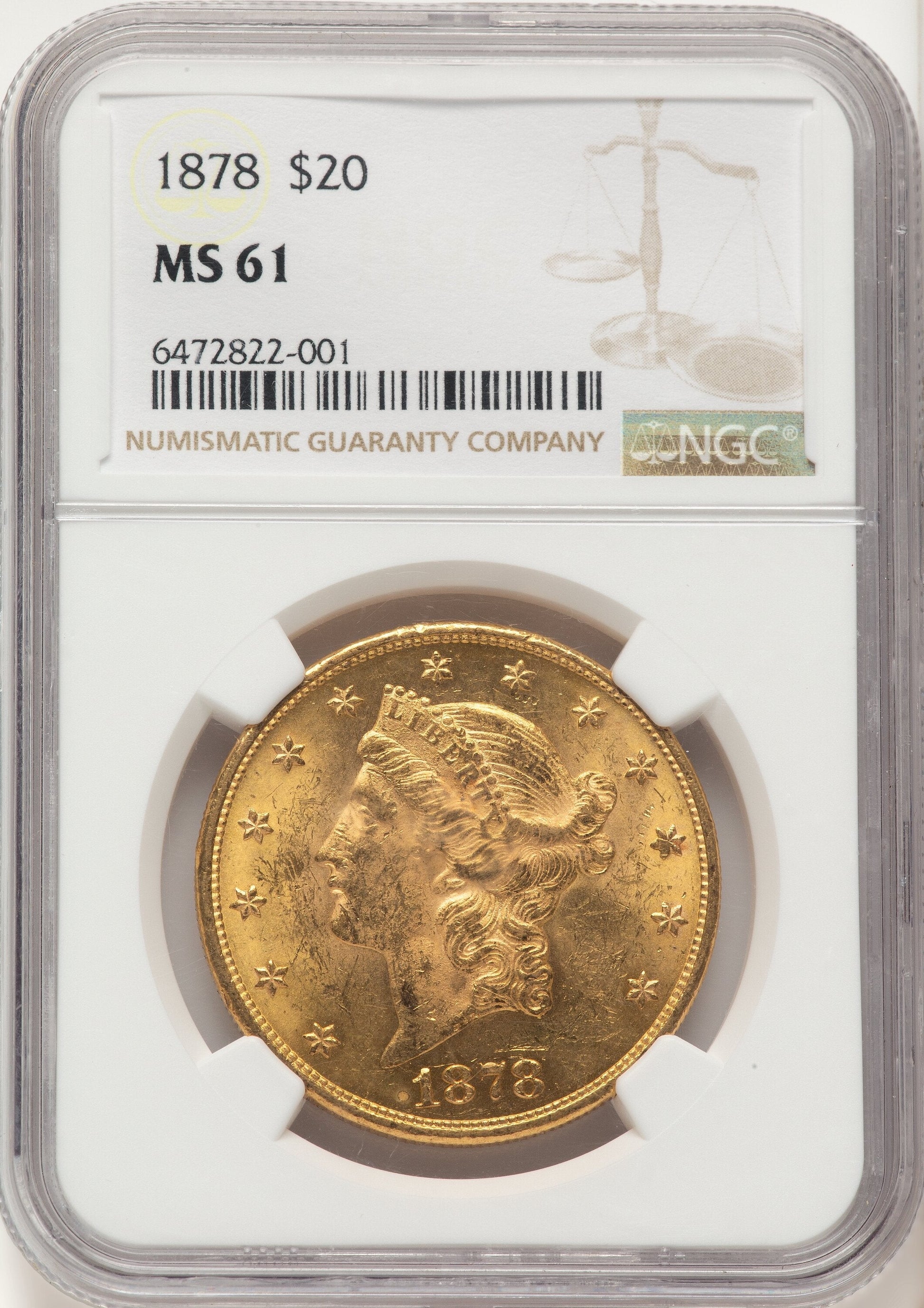 1878 $20 Liberty Double Eagle NGC MS61