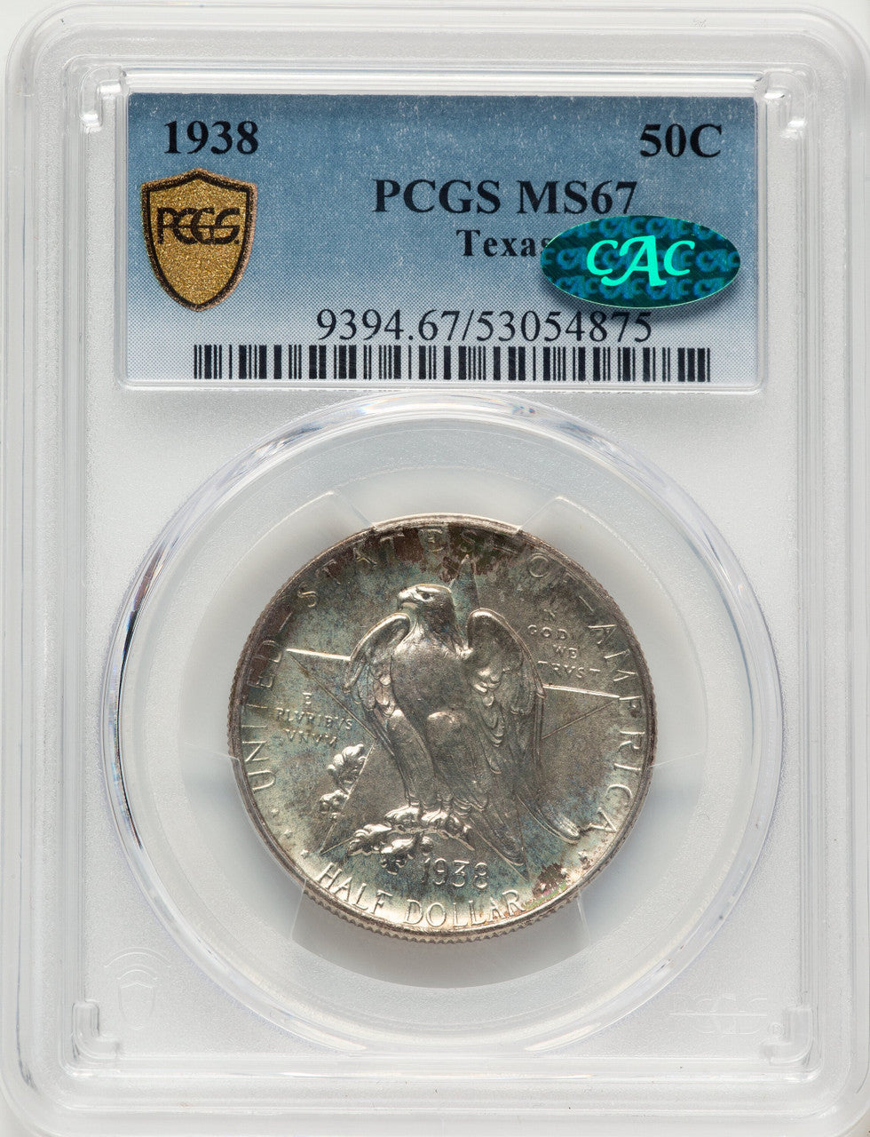 1938 50C Texas CAC Commemorative Silver PCGS MS67