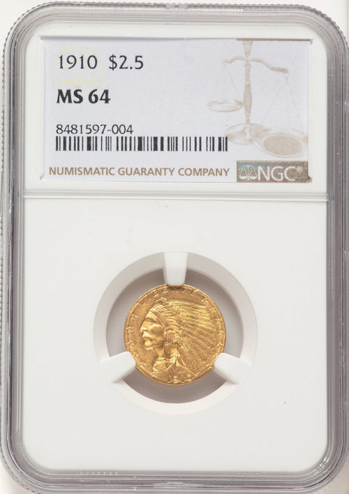 1910 $2.50 Indian Quarter Eagle NGC MS64