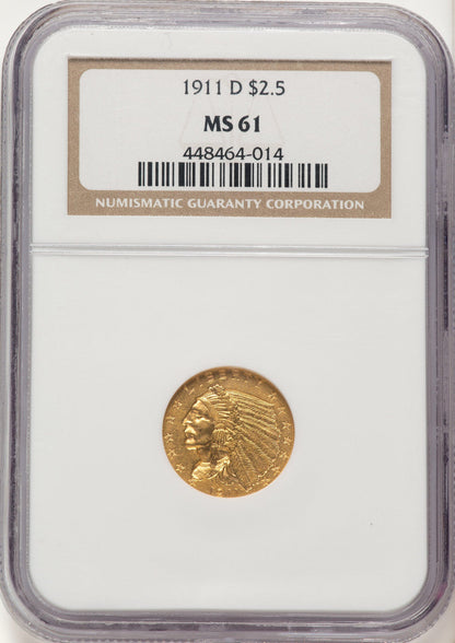 1911-D $2.50 Indian Quarter Eagle NGC MS61