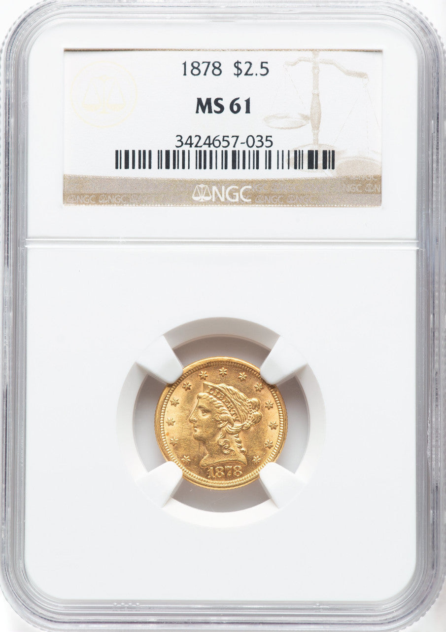1878 $2.50 Liberty Quarter Eagle NGC MS61
