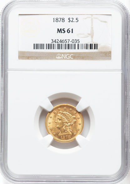 1878 $2.50 Liberty Quarter Eagle NGC MS61