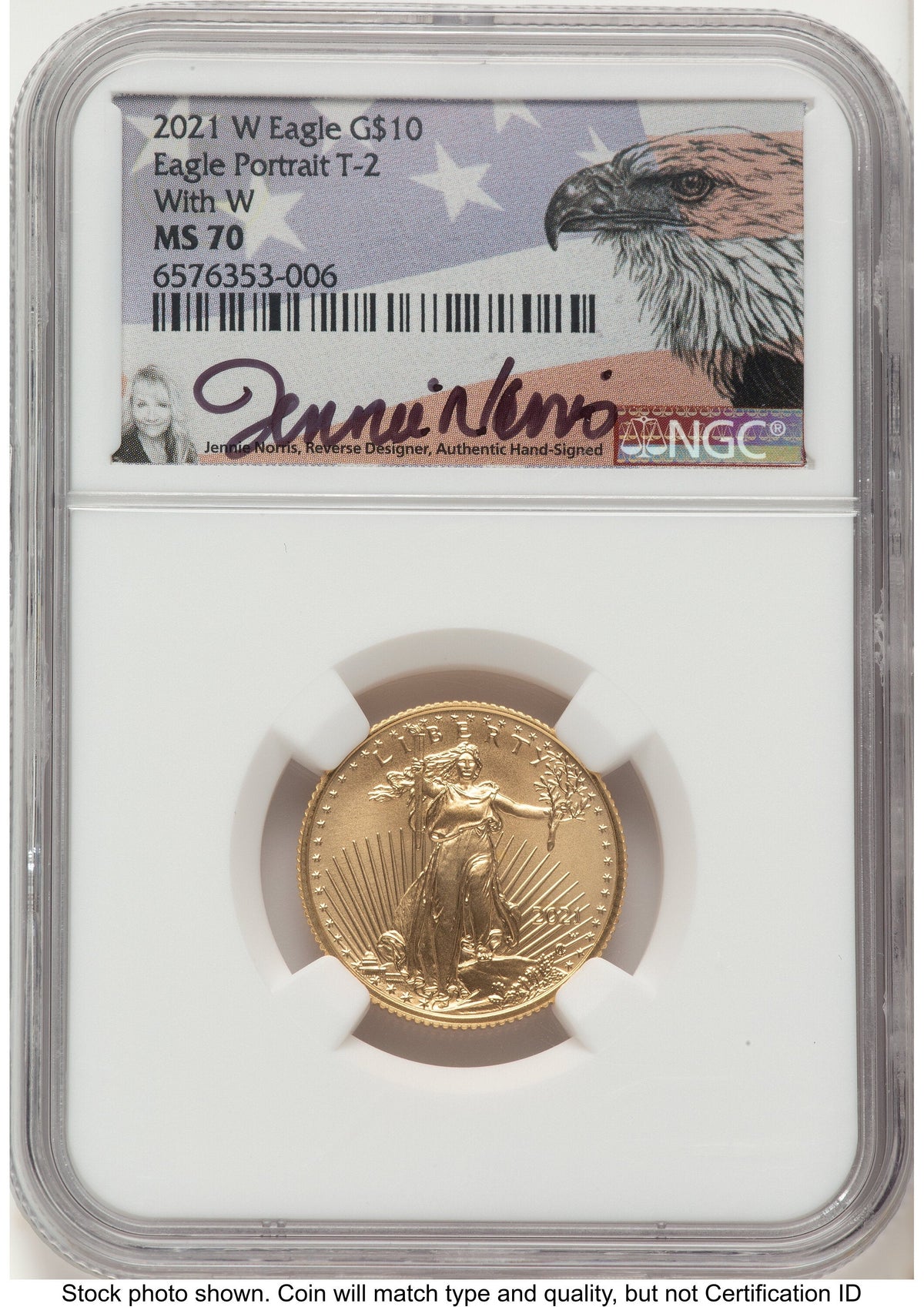 2021-W TY2 Gold Eagle 1/4 oz Unfinished Proof Dies Jennie Eagle Flag NGC PF70 Norris
