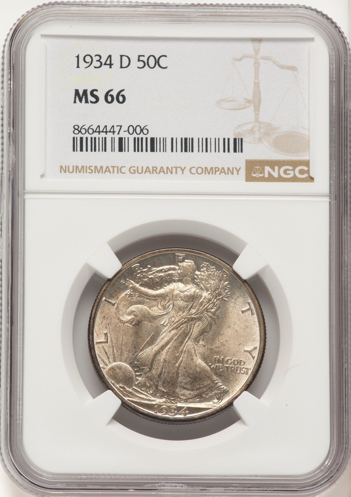 1934-D 50C Walking Liberty Half Dollar NGC MS66
