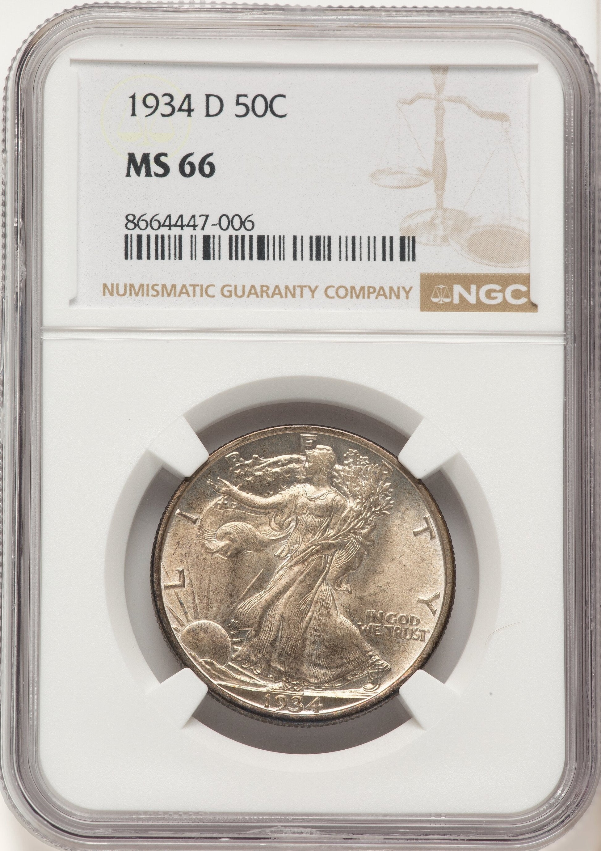 1934-D 50C Walking Liberty Half Dollar NGC MS66