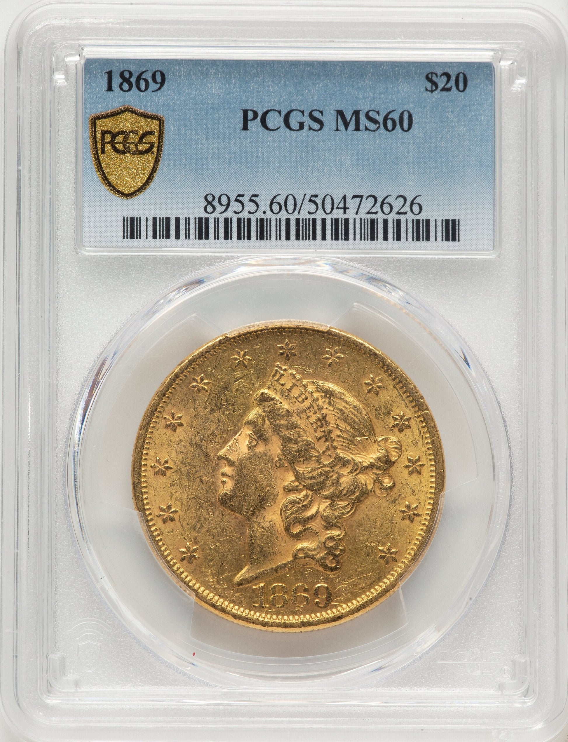 1869 $20 Liberty Double Eagle PCGS MS60