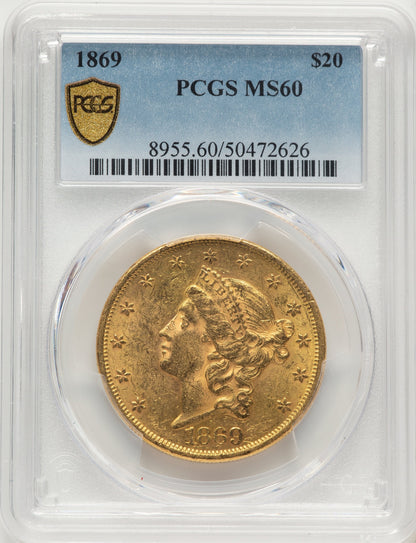 1869 $20 Liberty Double Eagle PCGS MS60