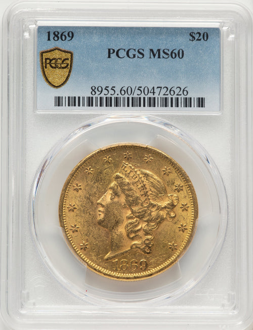 1869 $20 Liberty Double Eagle PCGS MS60
