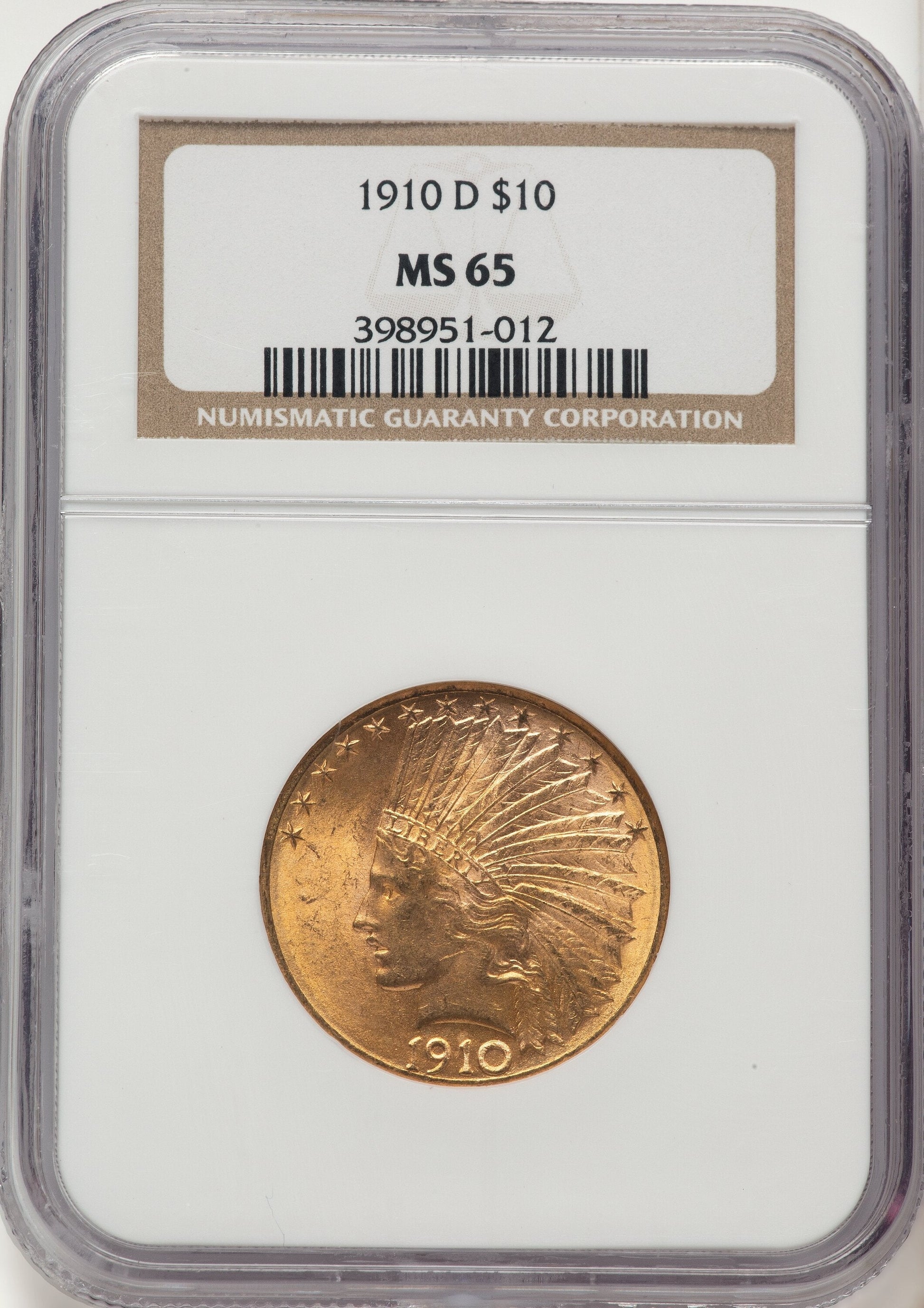 1910-D $10 Indian Eagle NGC MS65