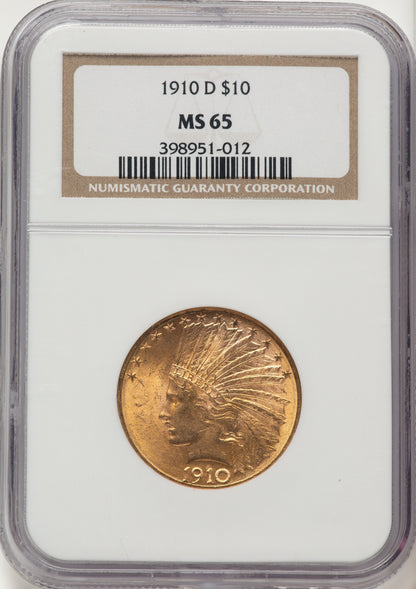 1910-D $10 Indian Eagle NGC MS65
