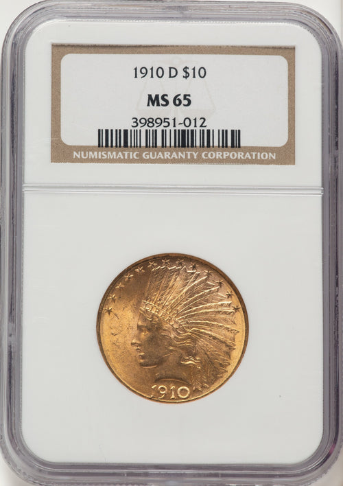 1910-D $10 Indian Eagle NGC MS65