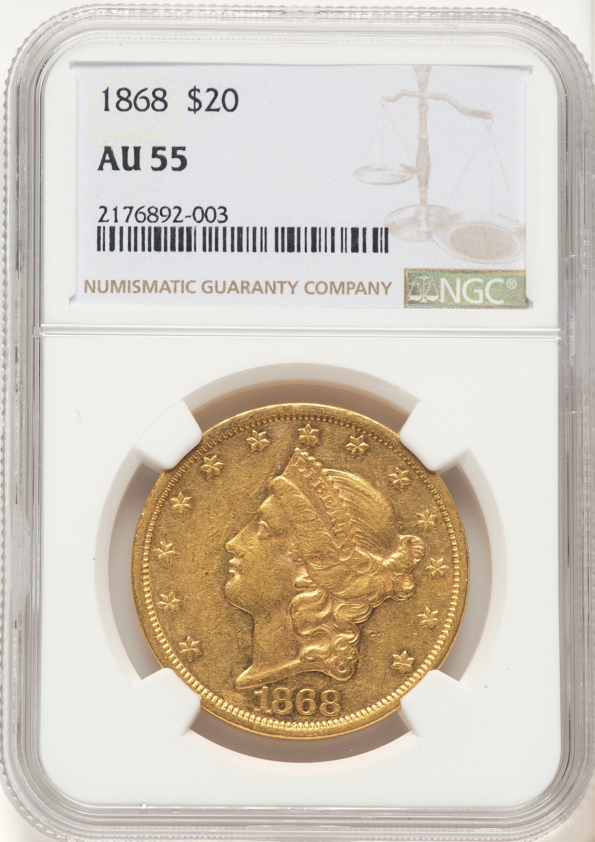1868 $20 Liberty Double Eagle NGC AU55