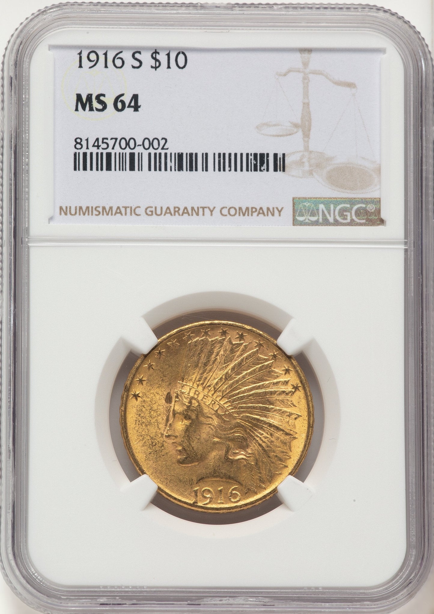 1916-S $10 Indian Eagle NGC MS64
