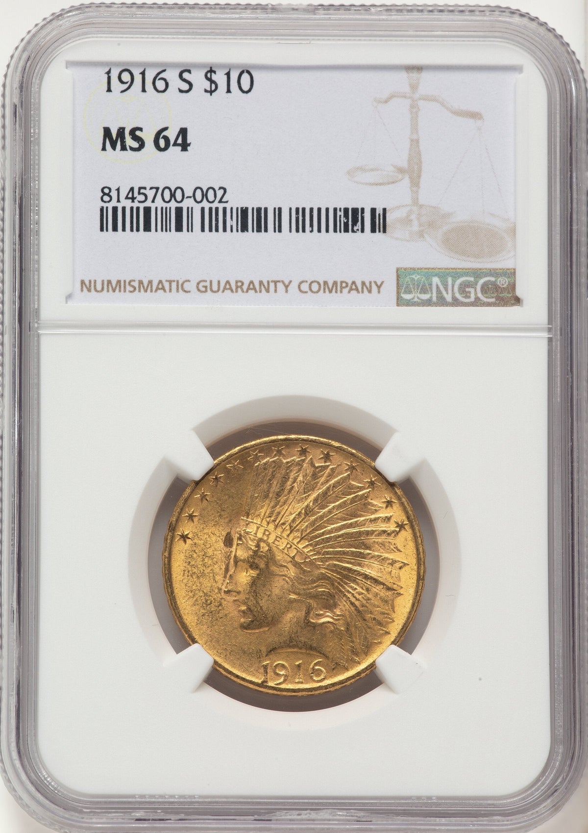 1916-S $10 Indian Eagle NGC MS64