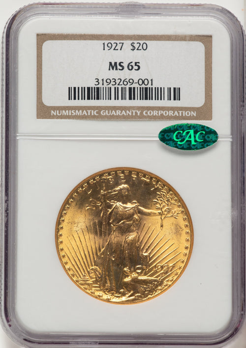 1927 $20 CAC Saint-Gaudens Double Eagle NGC MS65