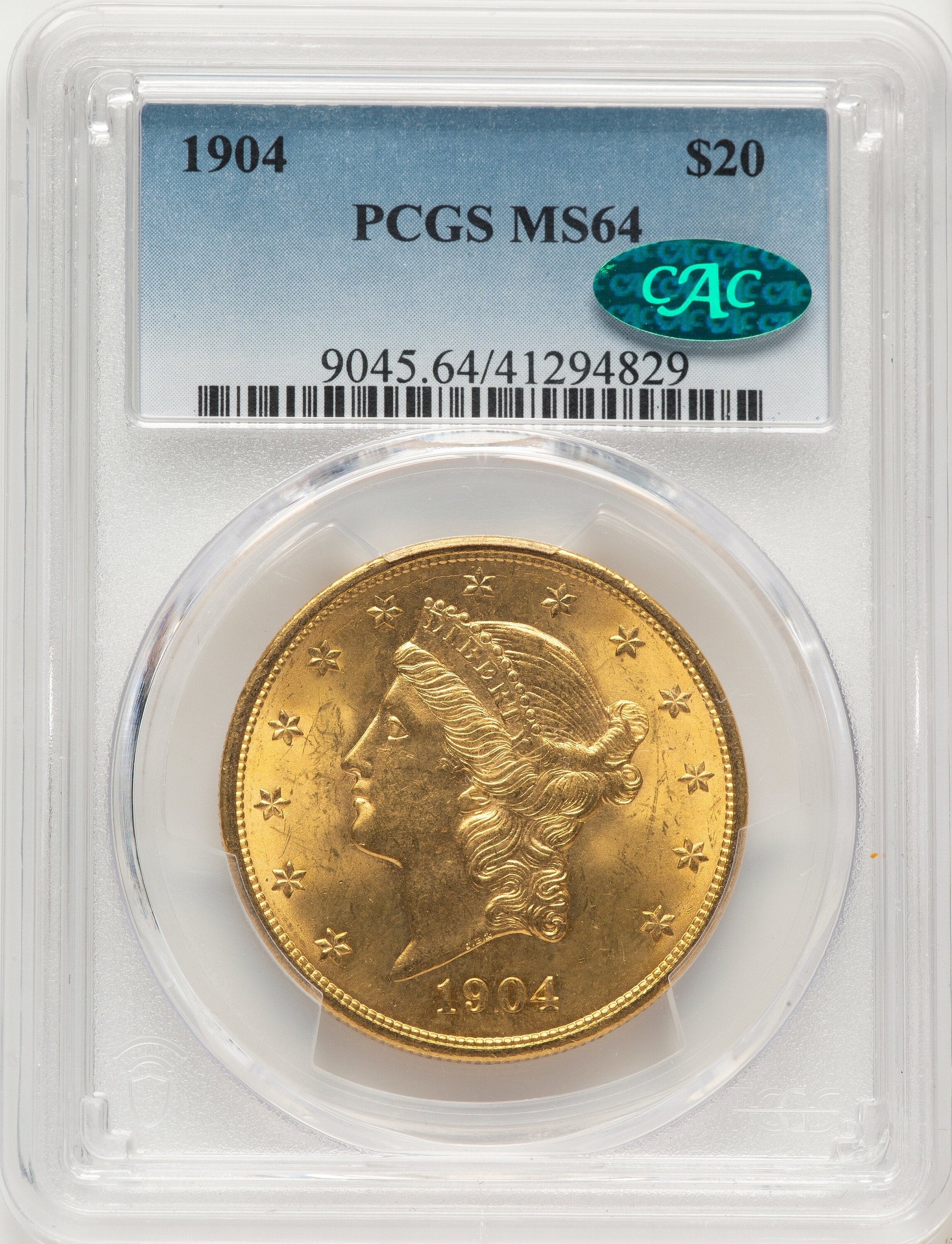 1904 $20 Liberty CAC Liberty Double Eagle PCGS MS64