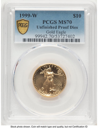 1999-W Gold Eagle 1/4 oz Unfinished Proof Dies Blue Gradient PCGS PR70