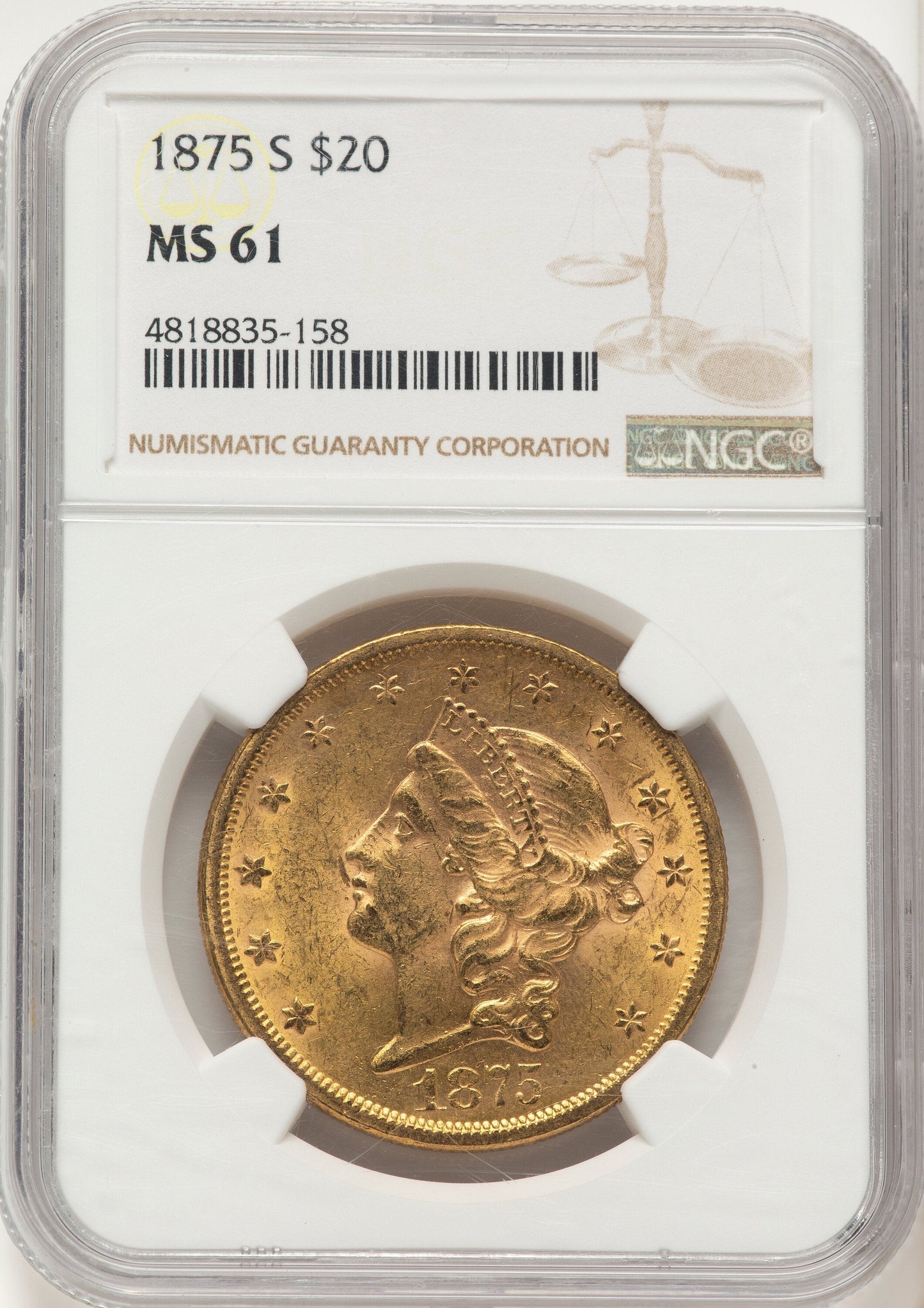 1875-S $20 Liberty Double Eagle NGC MS61