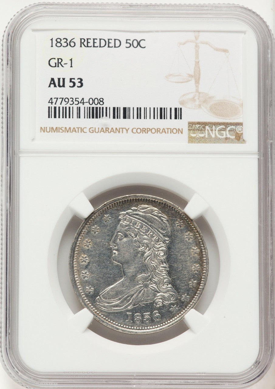 1836 50C REED EDGE Reeded Edge Half Dollar NGC AU53