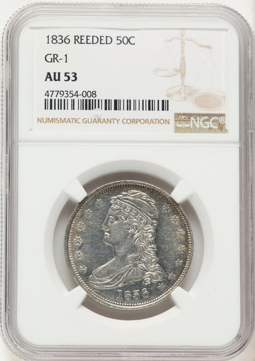 1836 50C REED EDGE Reeded Edge Half Dollar NGC AU53