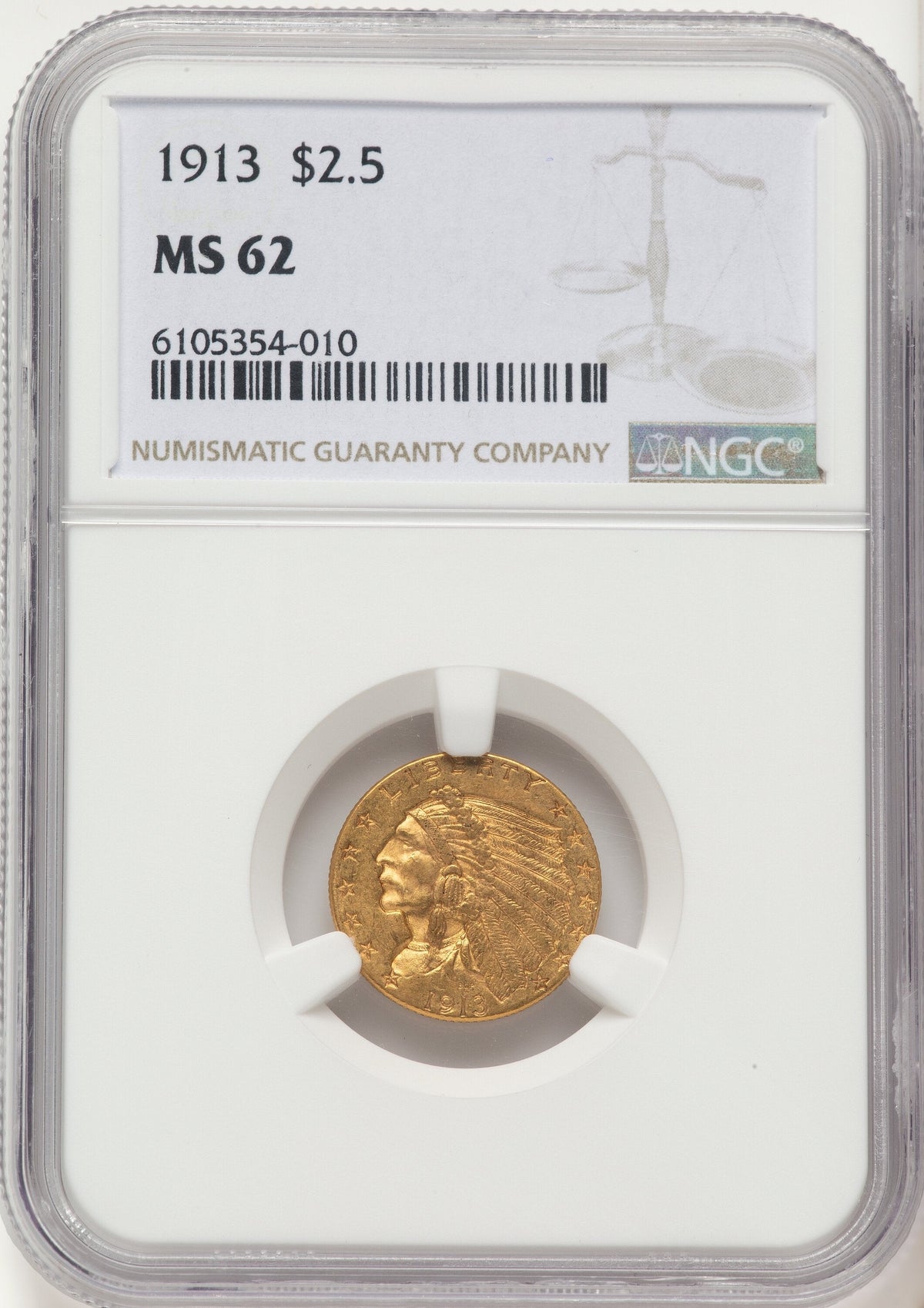 1913 $2.50 Indian Quarter Eagle NGC MS62