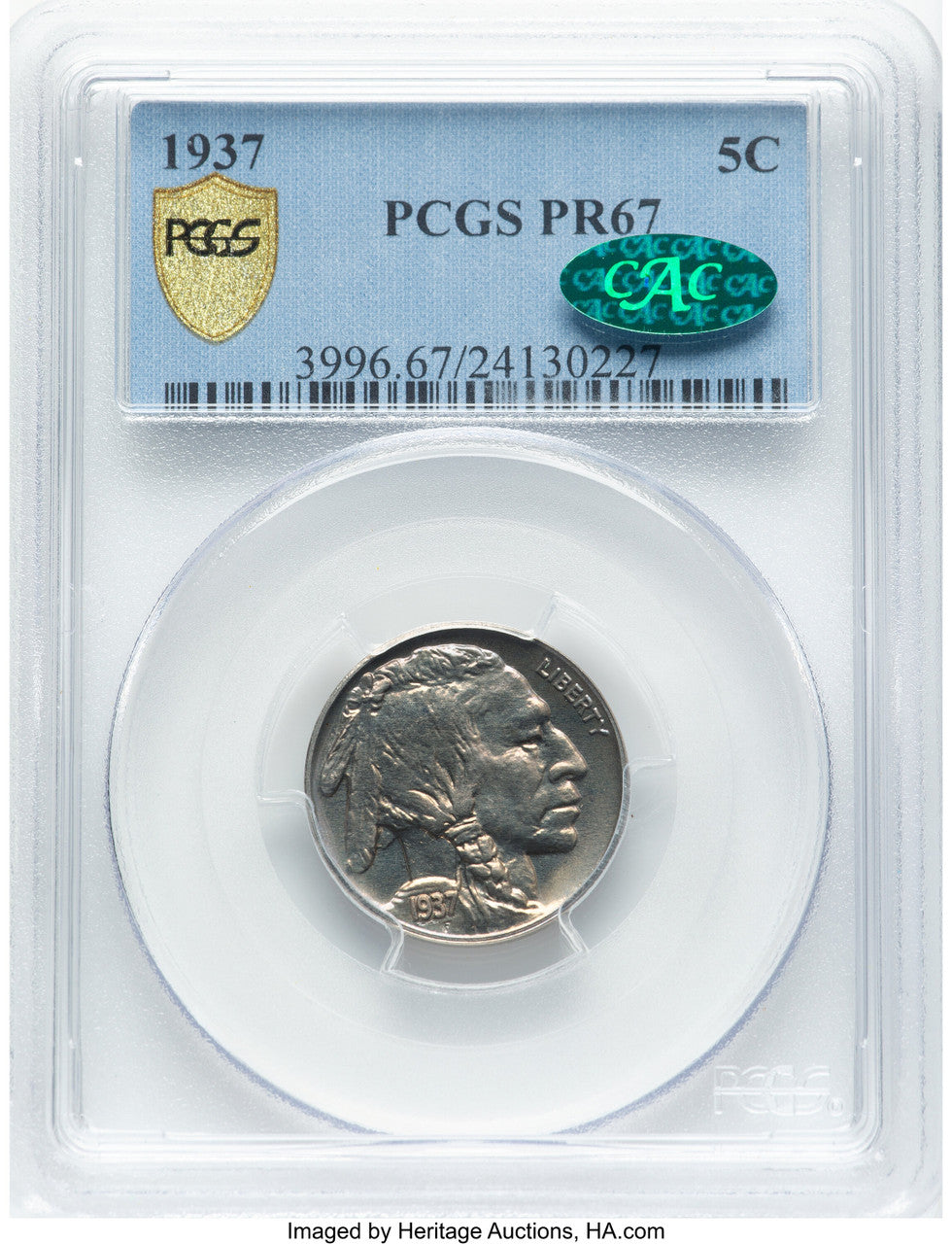 1937 5C CAC Proof Buffalo Nickel PCGS PR67
