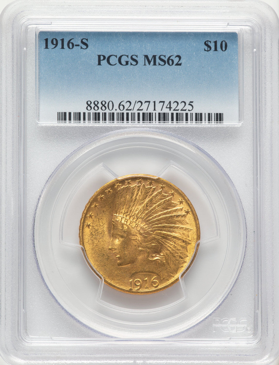 1916-S $10 Blue Gradient Indian Eagle PCGS MS62