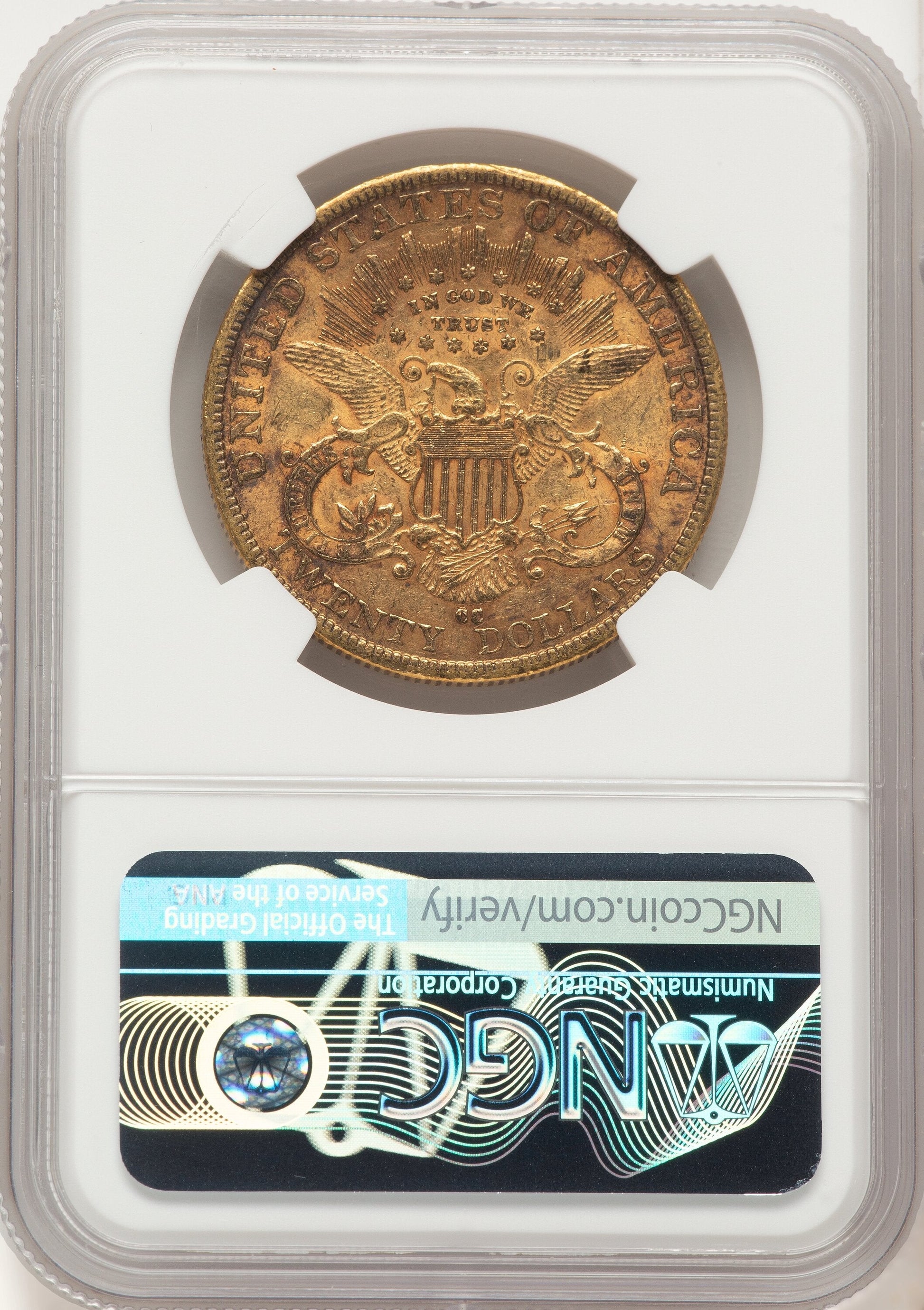 1884-CC $20 Brown Label Liberty Double Eagle NGC AU53