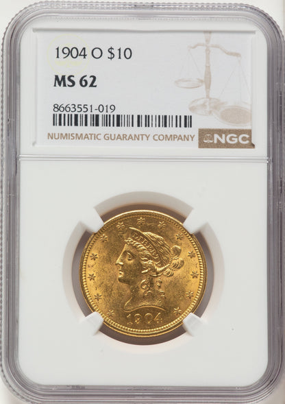 1904-O $10 Brown Label Liberty Eagle NGC MS62