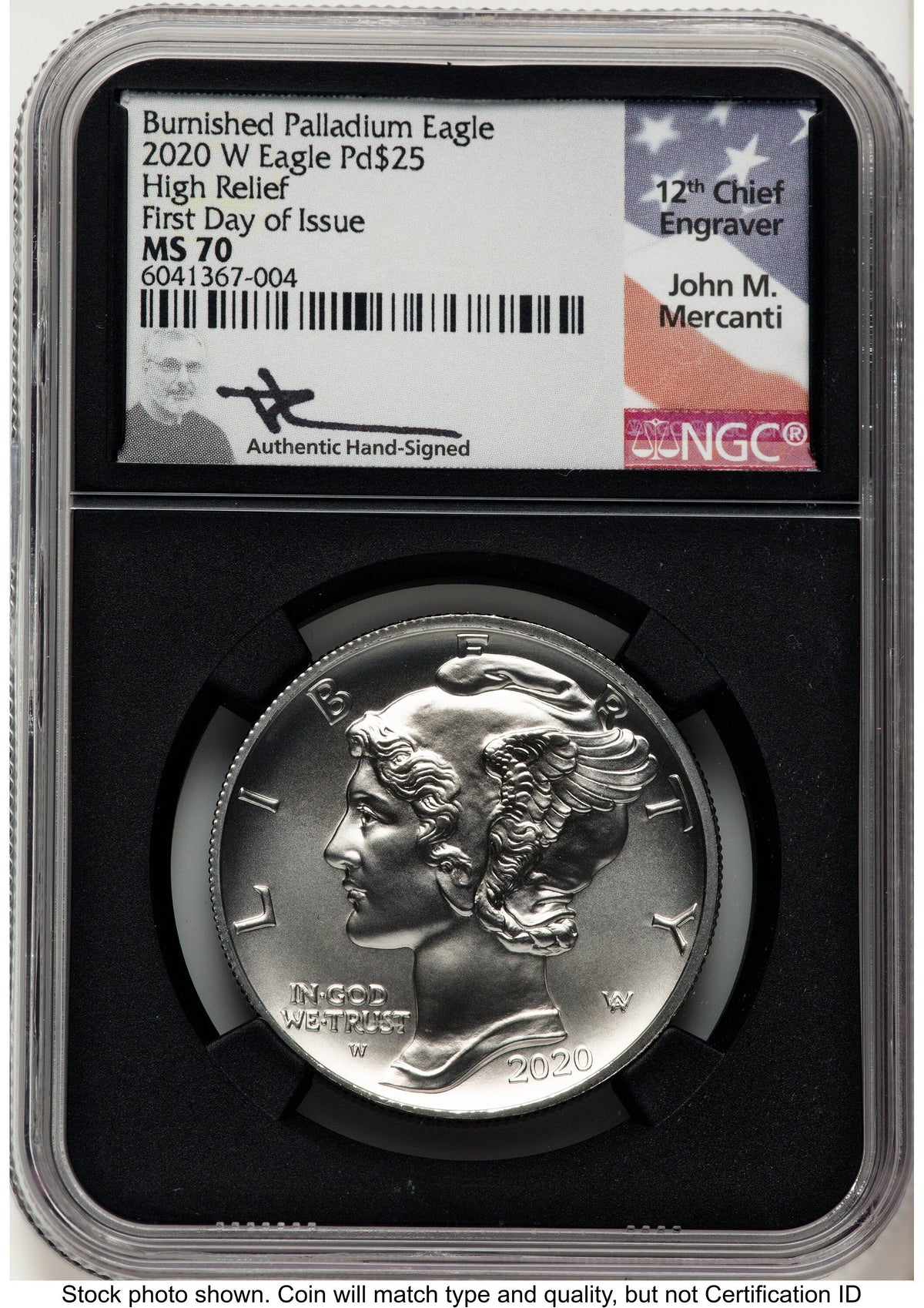 2020-W Palladium Eagle 1 oz Burnished FDI John NGC MS70 Mercanti