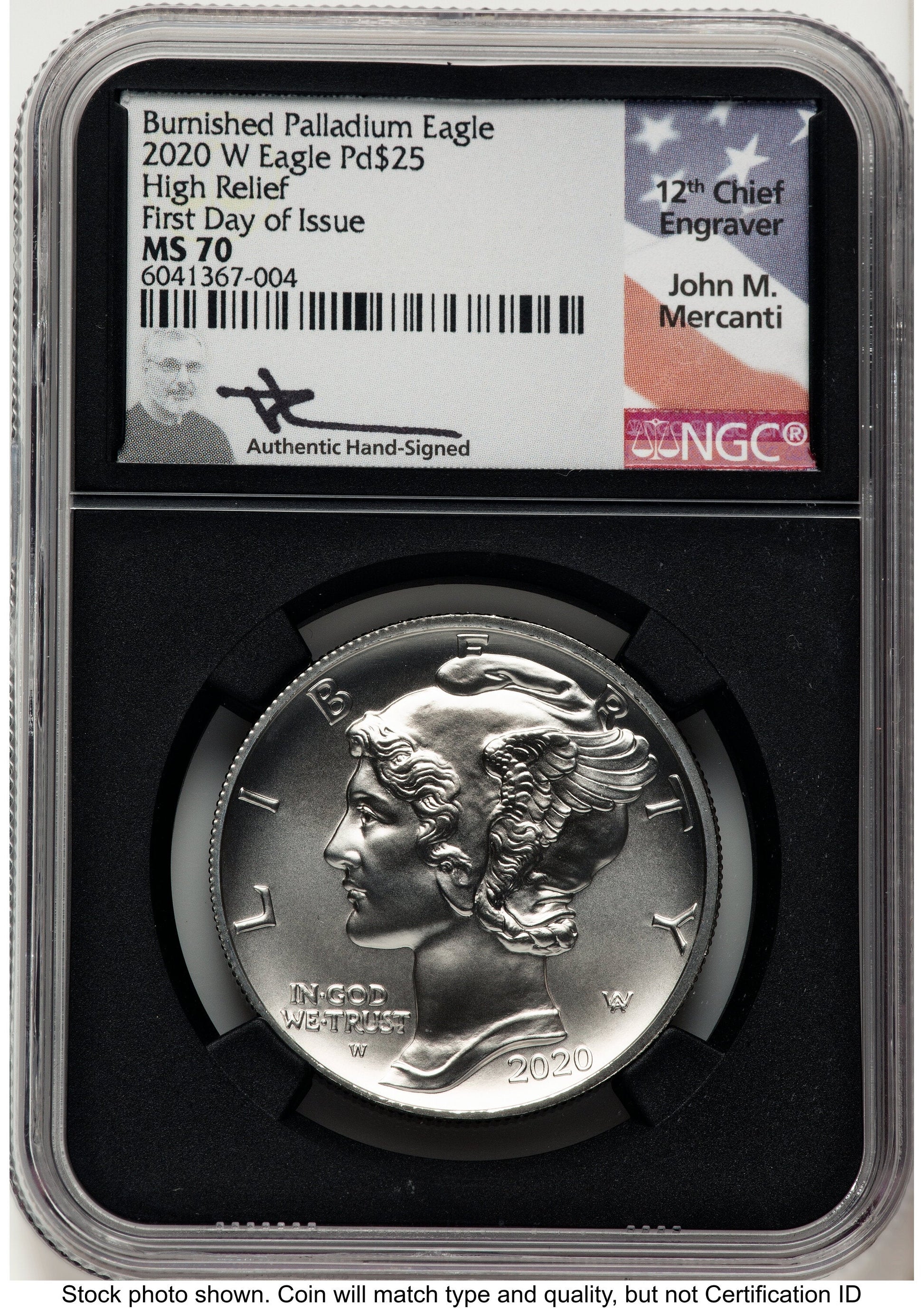 2020-W Palladium Eagle 1 oz Burnished FDI John NGC MS70 Mercanti