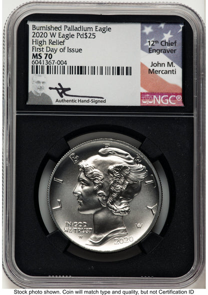2020-W Palladium Eagle 1 oz Burnished FDI John NGC MS70 Mercanti