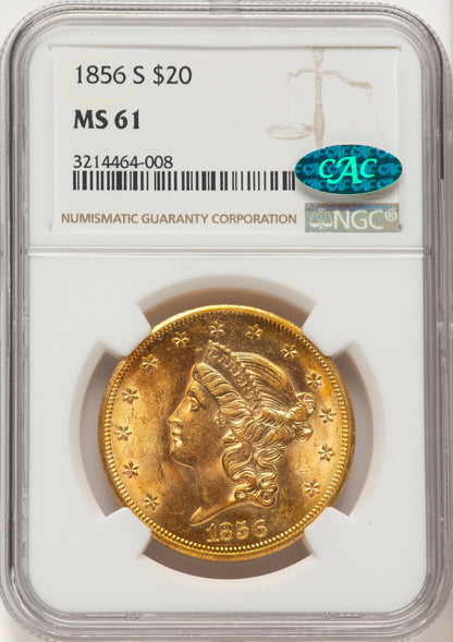 1856-S $20 CAC Liberty Double Eagle NGC MS61