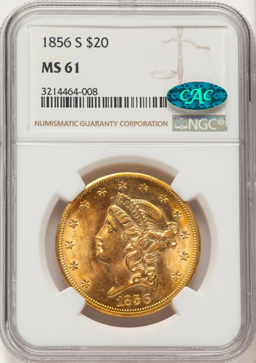 1856-S $20 CAC Liberty Double Eagle NGC MS61