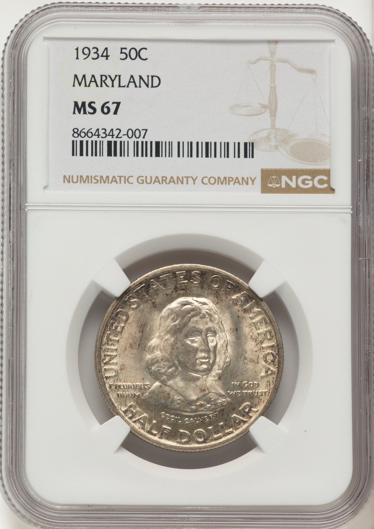 1934 50C Maryland Commemorative Silver NGC MS67