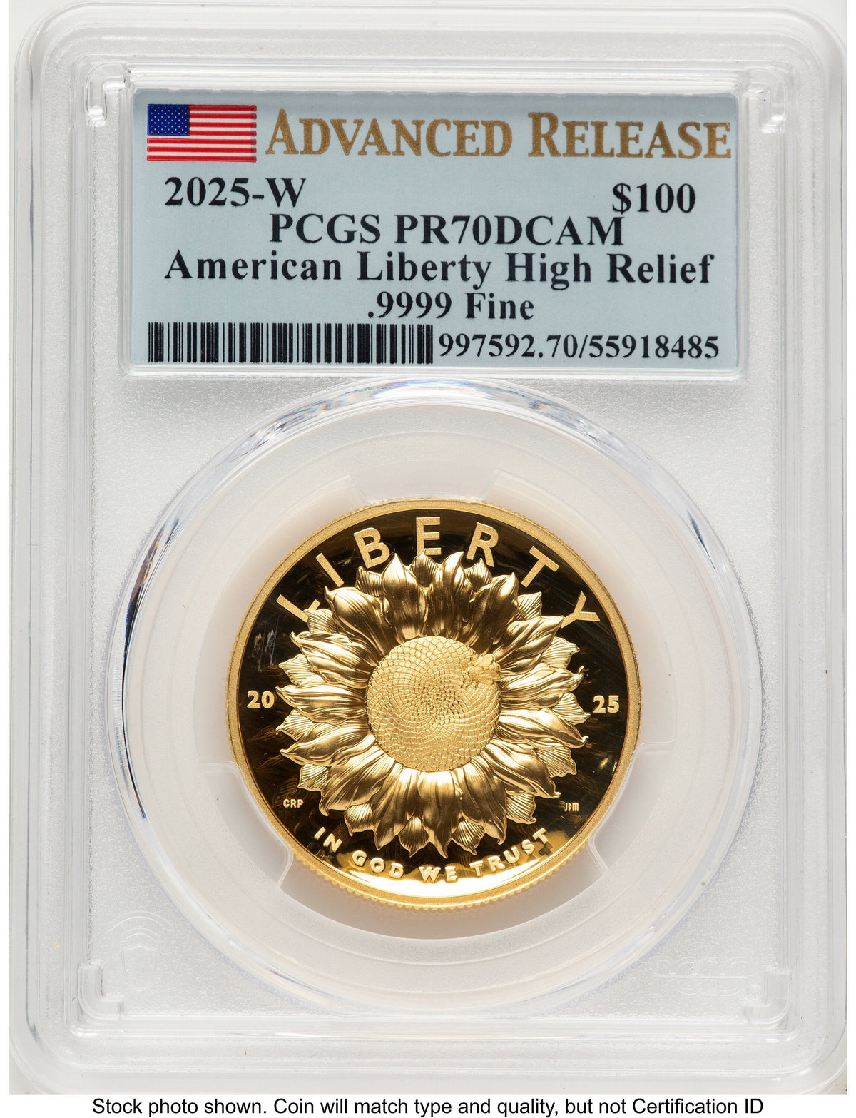 2025-W G$100 American Liberty High Relief AR Flag PCGS PR70
