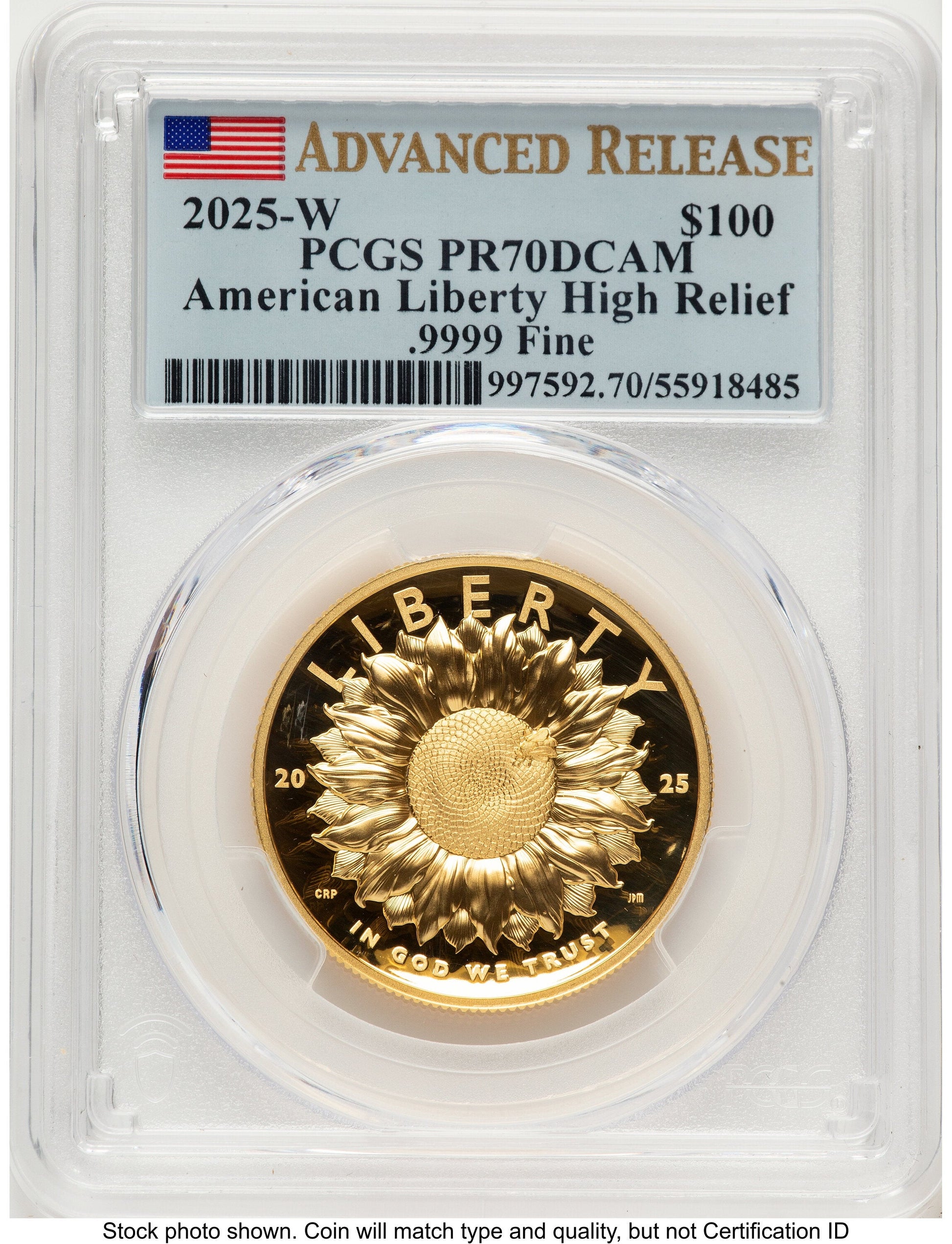 2025-W G$100 American Liberty High Relief AR Flag PCGS PR70