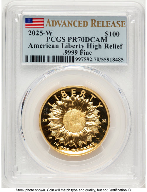 2025-W G$100 American Liberty High Relief AR Flag PCGS PR70