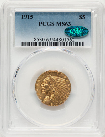 1915 $5 CAC Blue Gradient Indian Half Eagle PCGS MS63