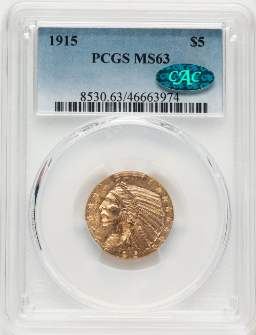 1915 $5 CAC Blue Gradient Indian Half Eagle PCGS MS63