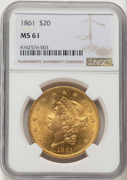 1861 $20 Liberty Double Eagle NGC MS61